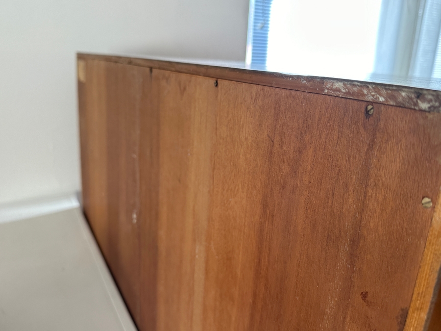 Vintage Mid-Century Modern Wooden Curio Display Cabinet From Berlin Germany With Sliding Glass Doors 39W X 14D X 55.5H [Photo 7]