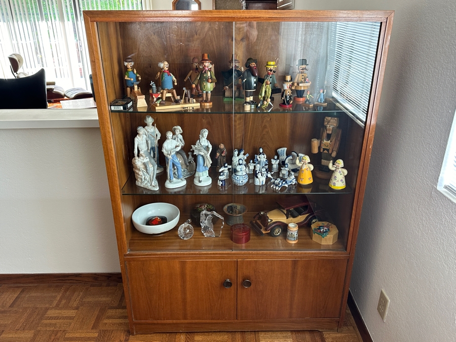 Vintage Mid-Century Modern Wooden Curio Display Cabinet From Berlin Germany With Sliding Glass Doors 39W X 14D X 55.5H [Photo 4]
