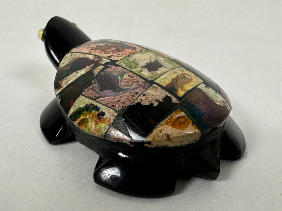Mosaic Opal Top Carved Stone Turtle Figurine 1.75'L [Photo 5]