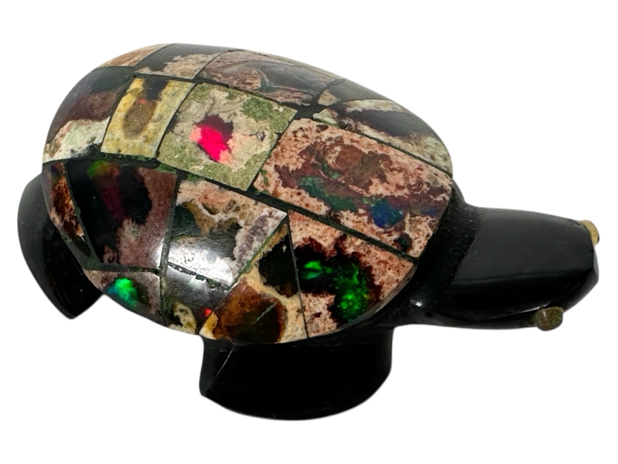 Mosaic Opal Top Carved Stone Turtle Figurine 1.75'L