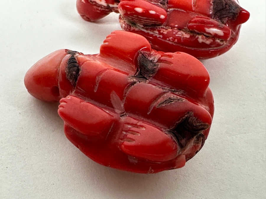Pair Of Carved Red Coral Turtle Figurines 1.5'L [Photo 4]