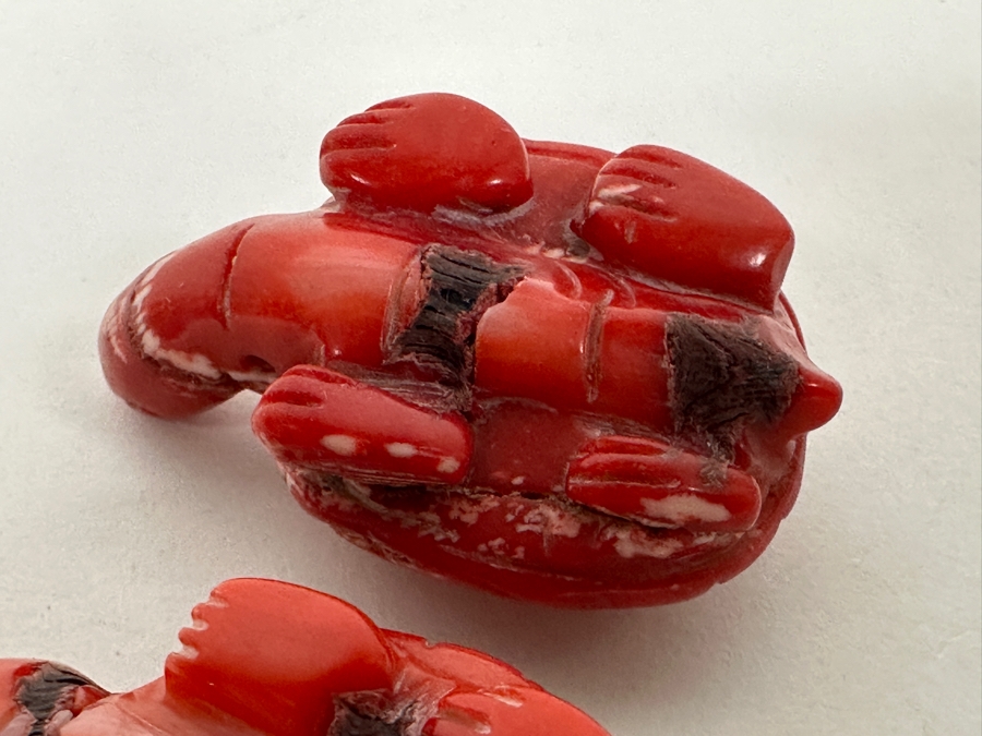 Pair Of Carved Red Coral Turtle Figurines 1.5'L [Photo 5]