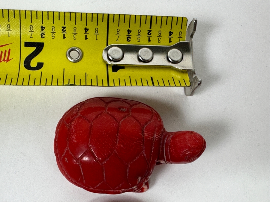 Pair Of Carved Red Coral Turtle Figurines 1.5'L [Photo 8]