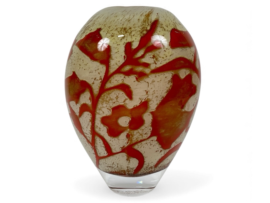 Vintage Kosta Boda 'Floating Flowers' Glass Vase Designed By Swedish Artist Olle Brozen 6.5H