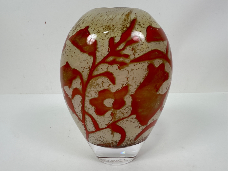 Vintage Kosta Boda 'Floating Flowers' Glass Vase Designed By Swedish Artist Olle Brozen 6.5H [Photo 4]