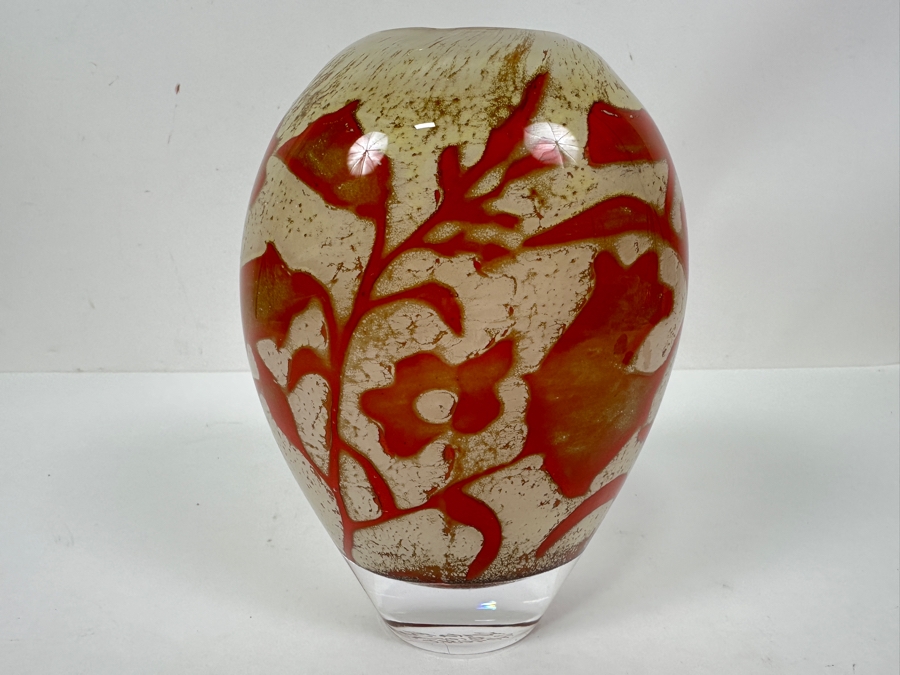 Vintage Kosta Boda 'Floating Flowers' Glass Vase Designed By Swedish Artist Olle Brozen 6.5H [Photo 5]