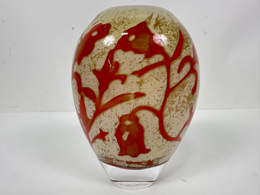 Vintage Kosta Boda 'Floating Flowers' Glass Vase Designed By Swedish Artist Olle Brozen 6.5H [Photo 2]