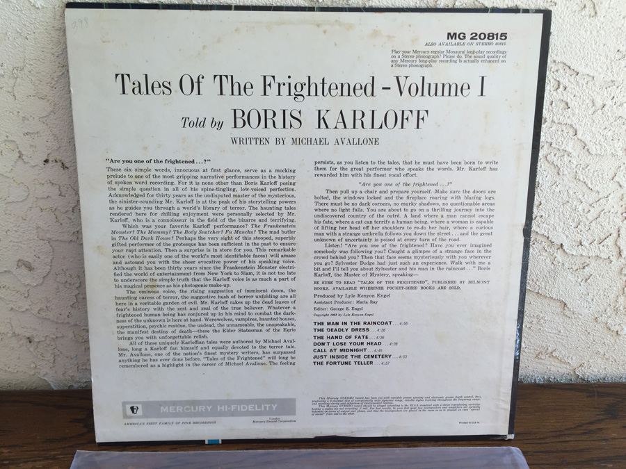 Boris Karloff ‎- Tales Of The Frightened Volume I - Mercury ‎- SR-60815 [Photo 2]