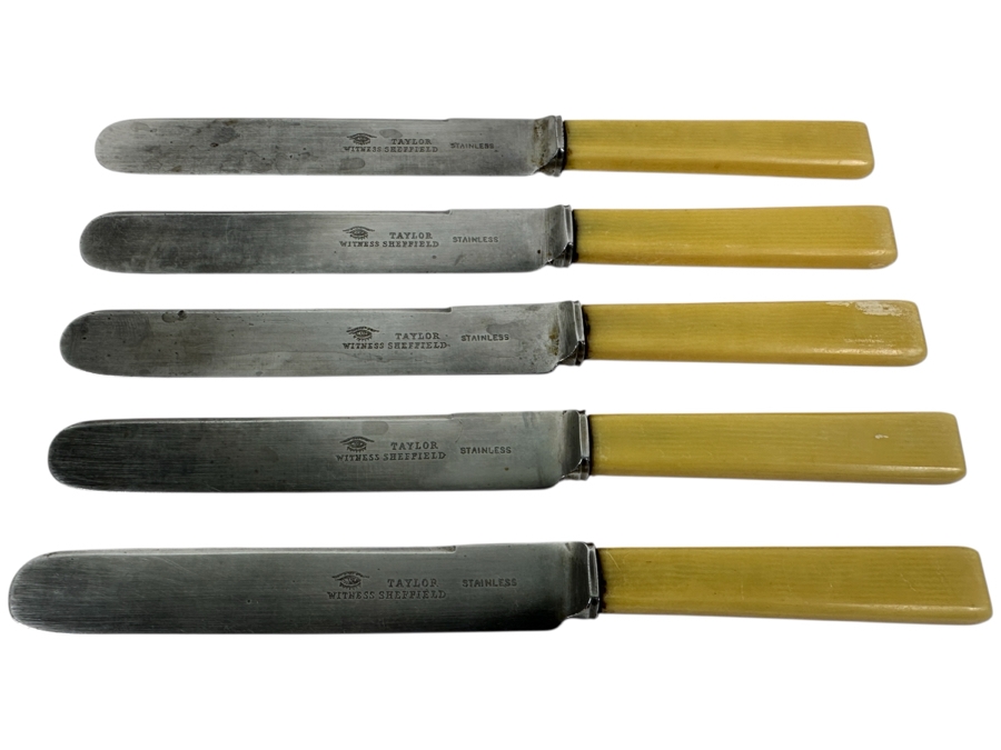 Set Of (5) Vintage Stainless Steel Knives Stamped Taylor Witness Sheffield