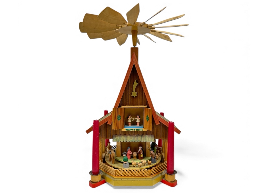 Large Traditional Richard Glaesser German Christmas Pyramid Advent House Nativity Scene 13W X 11D X 20.5H Retails $1,000