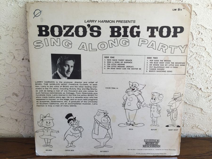 Larry Harmon ‎- Bozo's Big Top Sing Along Party - Little World Records ‎- LW-911 - SIGNED [Photo 4]