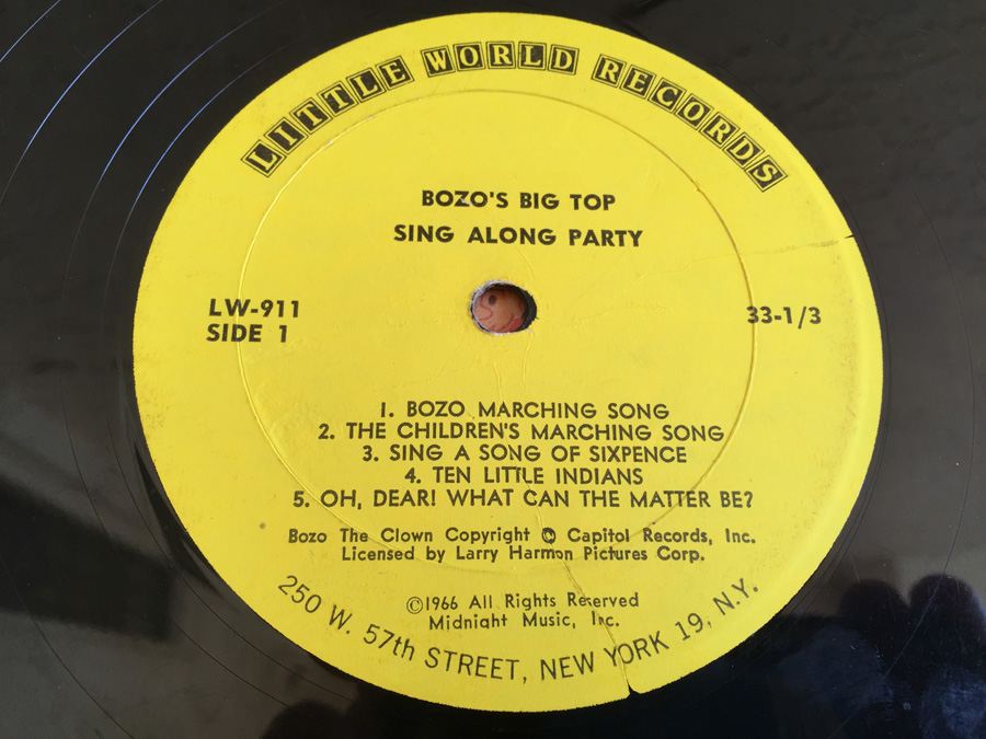 Larry Harmon ‎- Bozo's Big Top Sing Along Party - Little World Records ‎- LW-911 - SIGNED [Photo 6]