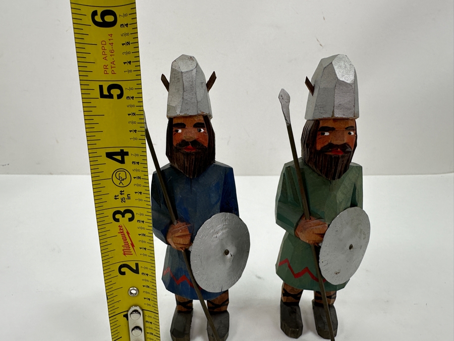 Pair Hand Carved Wooden Danish Viking Figurines 5.25'H [Photo 7]