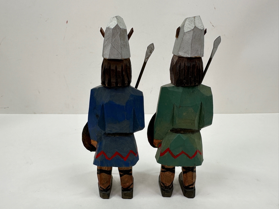 Pair Hand Carved Wooden Danish Viking Figurines 5.25'H [Photo 2]