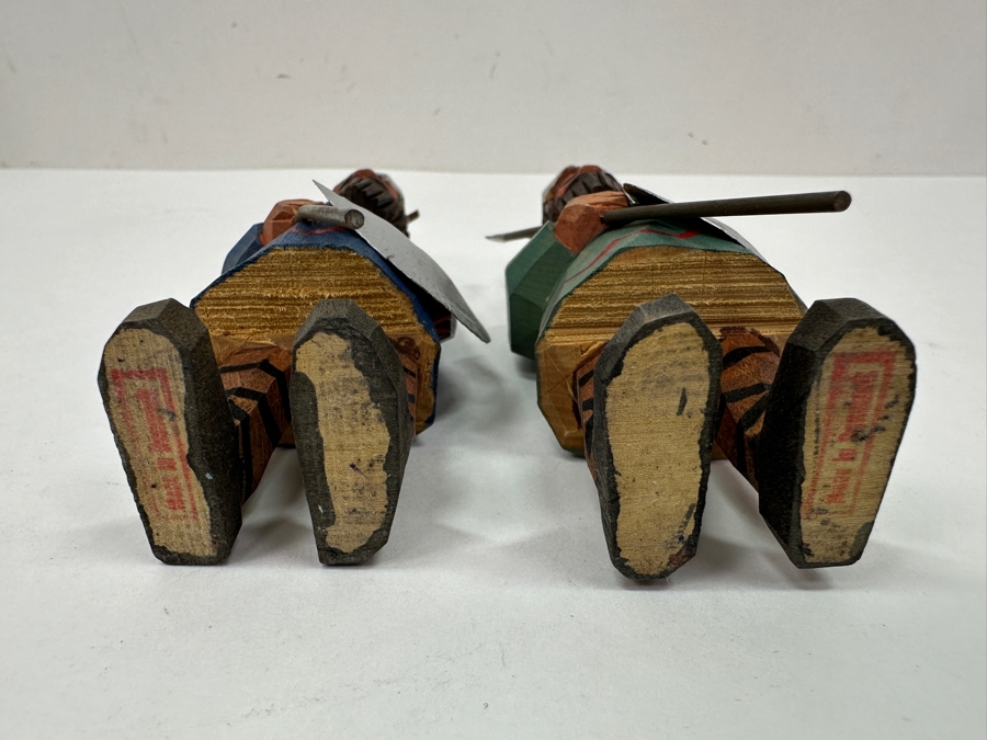 Pair Hand Carved Wooden Danish Viking Figurines 5.25'H [Photo 3]
