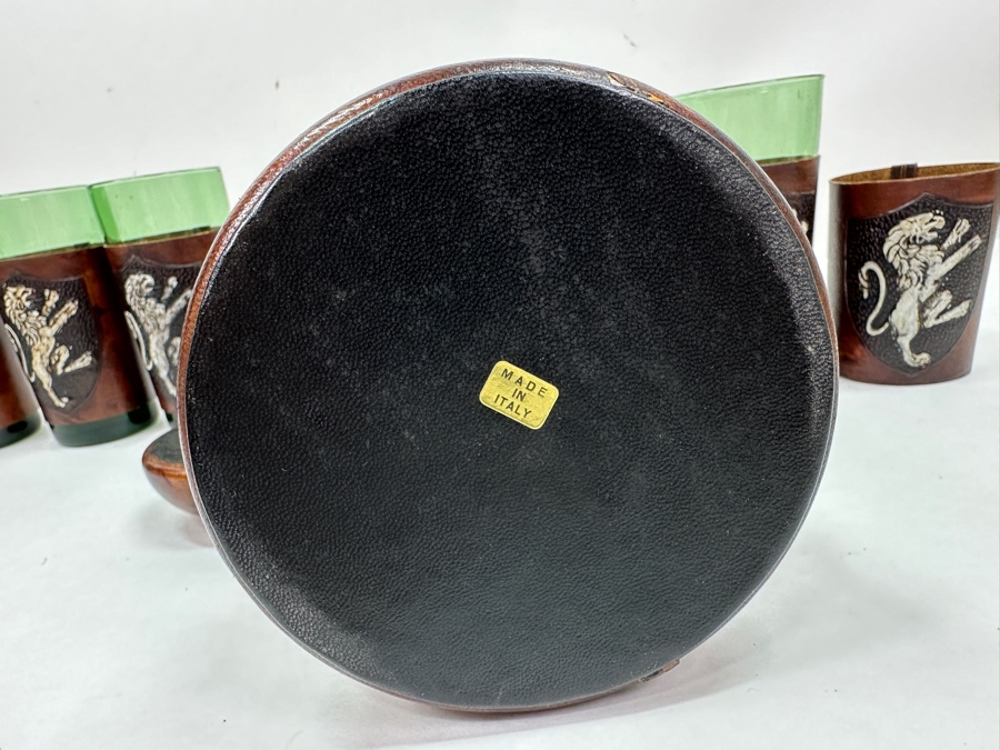 Italian Wrapped Leather Liquor Decanter 14H With 6 Glasses (One Glass Is Missing) [Photo 6]