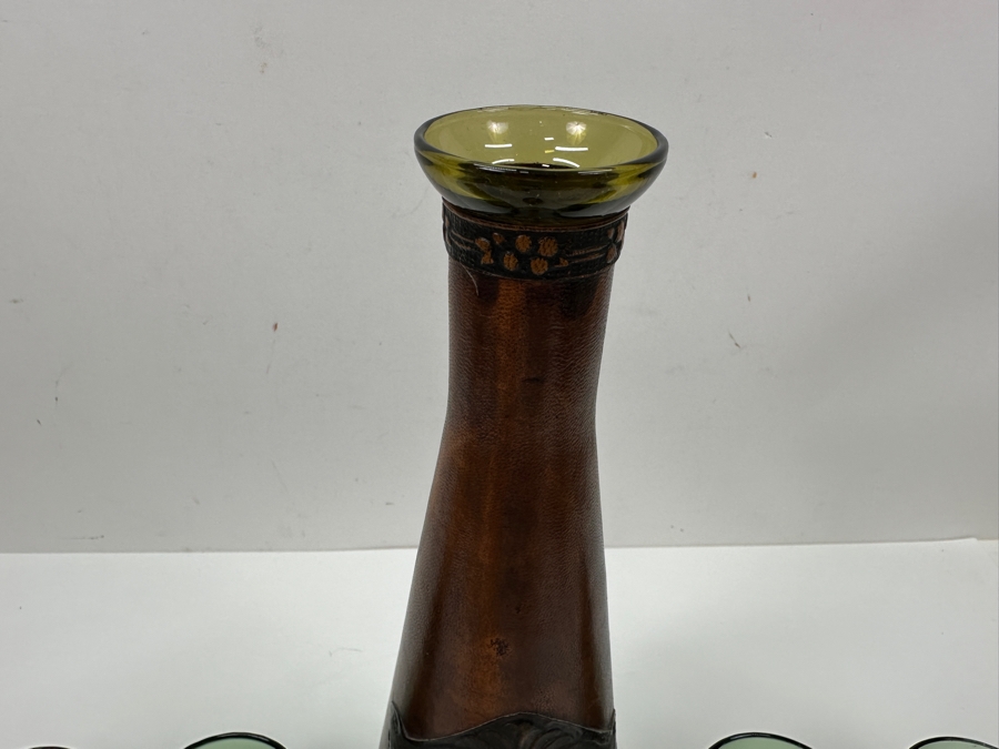 Italian Wrapped Leather Liquor Decanter 14H With 6 Glasses (One Glass Is Missing) [Photo 5]