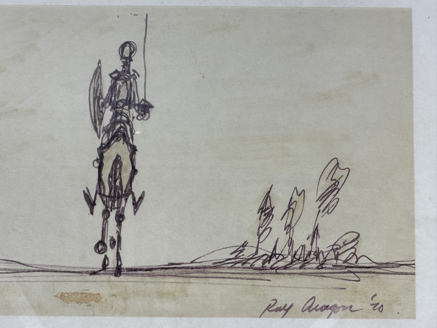 Ray Aragon (1926-2009, American) Disney / Looney Tunes / Fred Calvert Productions Animation Artist / Production Designer Original 'Don Quixote' Sketch Signed Lower Right Dated 1970 9 X 5 Framed 11.5 X 8 [Photo 6]