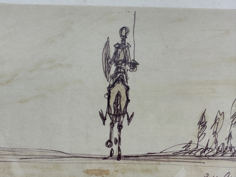 Ray Aragon (1926-2009, American) Disney / Looney Tunes / Fred Calvert Productions Animation Artist / Production Designer Original 'Don Quixote' Sketch Signed Lower Right Dated 1970 9 X 5 Framed 11.5 X 8 [Photo 5]