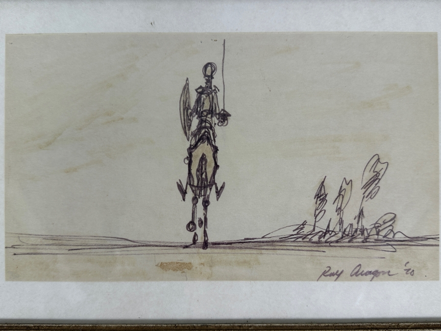 Ray Aragon (1926-2009, American) Disney / Looney Tunes / Fred Calvert Productions Animation Artist / Production Designer Original 'Don Quixote' Sketch Signed Lower Right Dated 1970 9 X 5 Framed 11.5 X 8 [Photo 3]