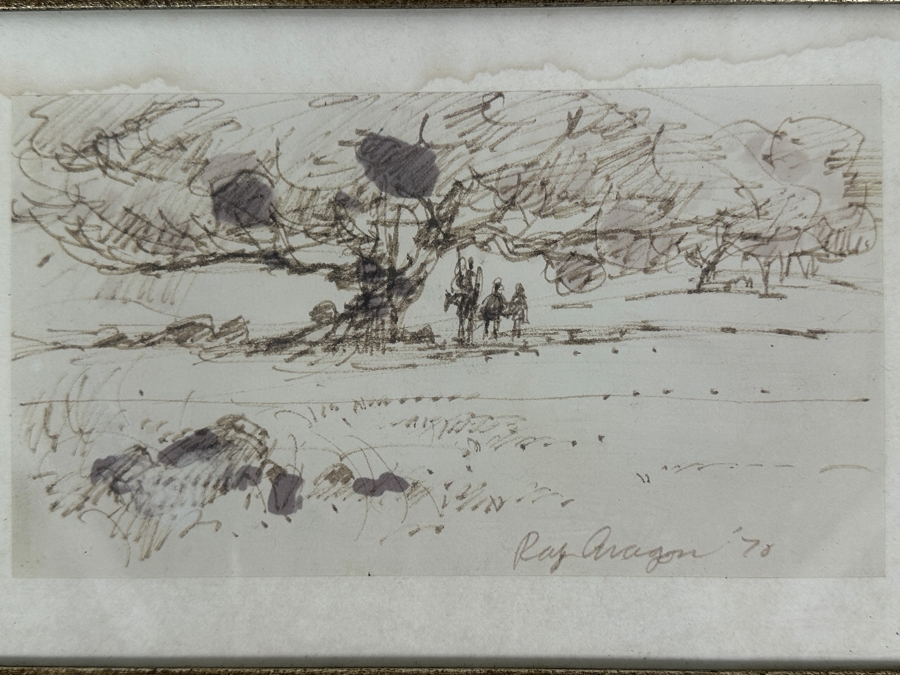 Ray Aragon (1926-2009, American) Disney / Looney Tunes / Fred Calvert Productions Animation Artist / Production Designer Original 'Don Quixote' Sketch Signed Lower Right Dated 1970 8.5 X 5 Framed 11.5 X 8