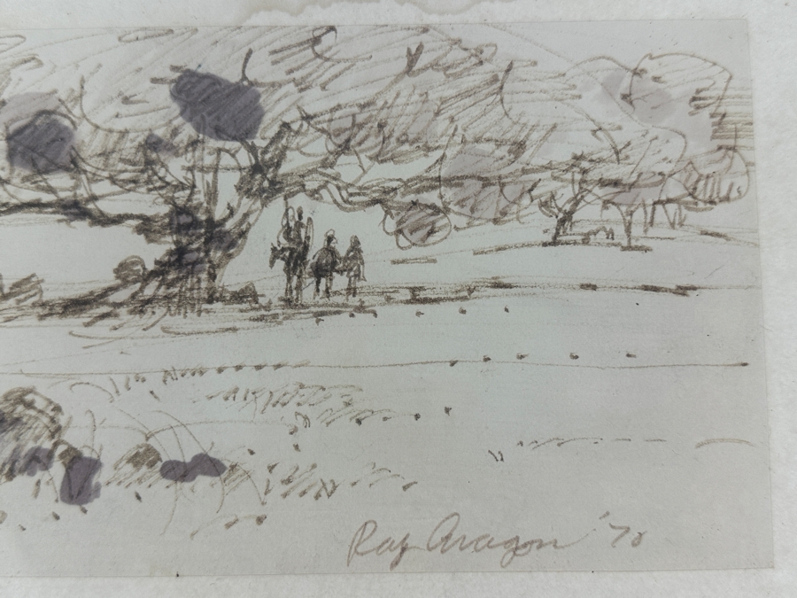 Ray Aragon (1926-2009, American) Disney / Looney Tunes / Fred Calvert Productions Animation Artist / Production Designer Original 'Don Quixote' Sketch Signed Lower Right Dated 1970 8.5 X 5 Framed 11.5 X 8 [Photo 3]