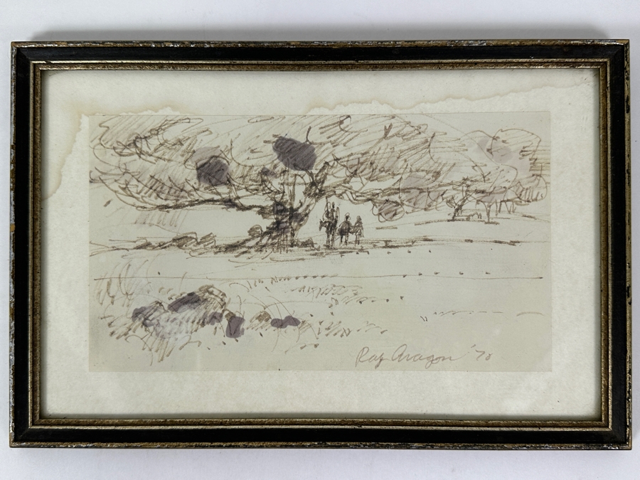 Ray Aragon (1926-2009, American) Disney / Looney Tunes / Fred Calvert Productions Animation Artist / Production Designer Original 'Don Quixote' Sketch Signed Lower Right Dated 1970 8.5 X 5 Framed 11.5 X 8 [Photo 2]