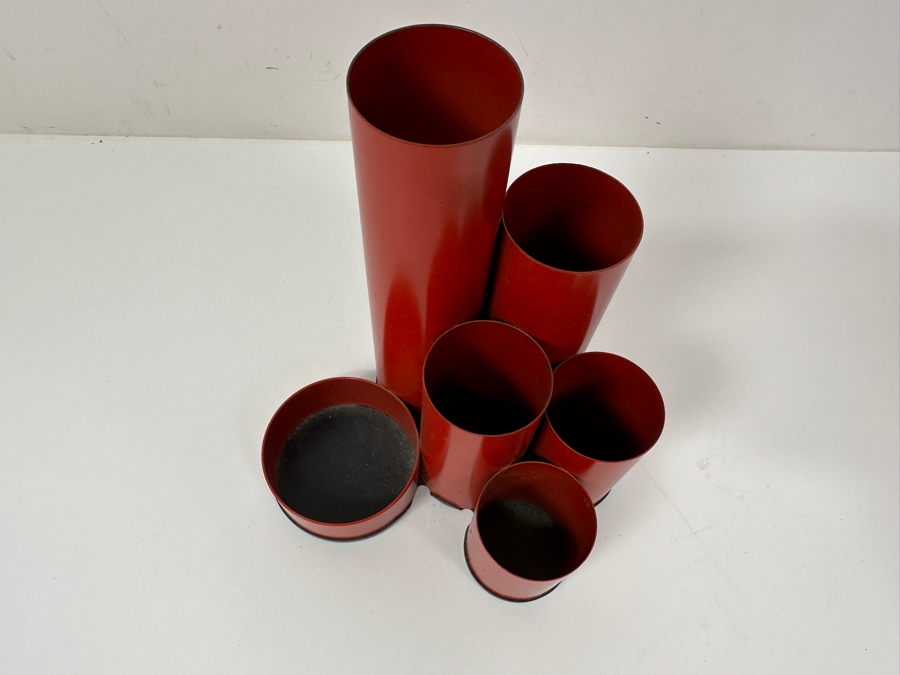 Mid-Century Modern Space Age Red Metal Desk Organizer By Deyhle Made In Germany 6'H [Photo 2]