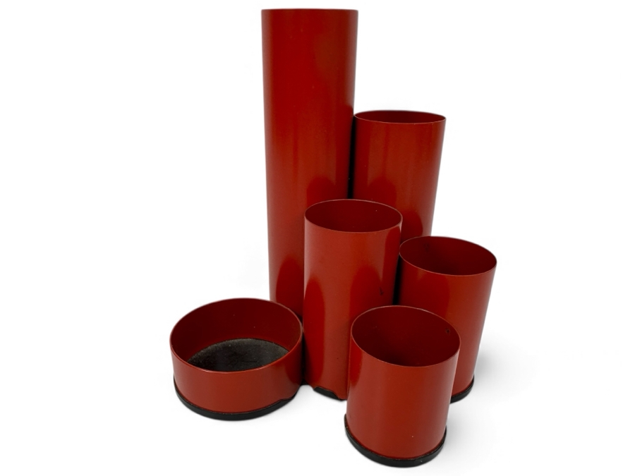 Mid-Century Modern Space Age Red Metal Desk Organizer By Deyhle Made In Germany 6'H