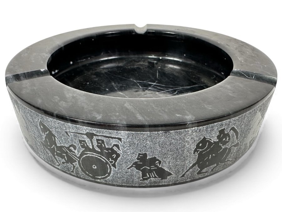 Vintage Hand Carved Marble Ashtray 6W