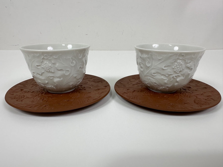 (2) Meissen Germany Porcelain White Tea Bowls & Saucers 4.25'W [Photo 2]