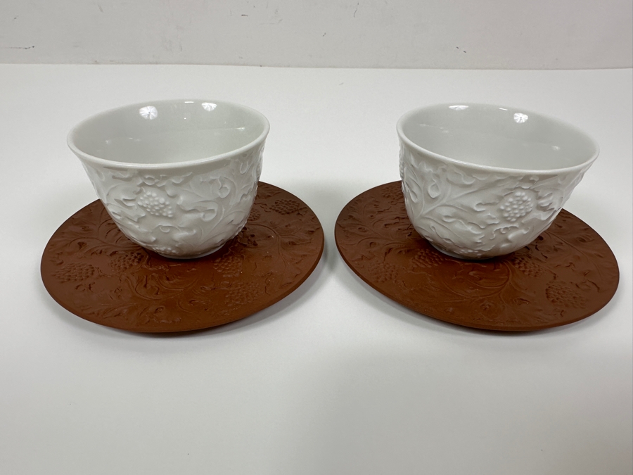 (2) Meissen Germany Porcelain White Tea Bowls & Saucers 4.25'W [Photo 3]