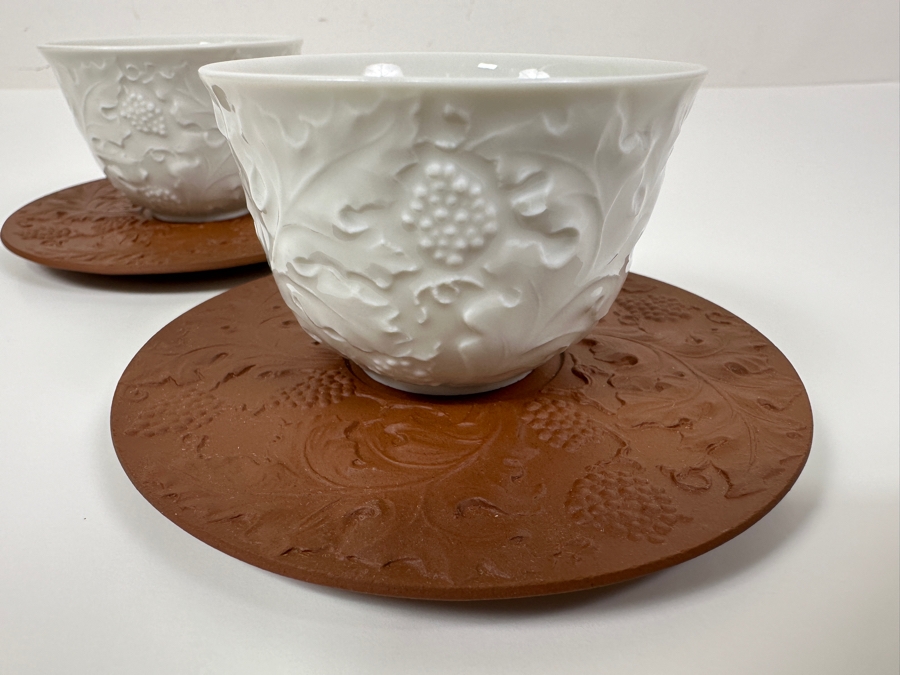 (2) Meissen Germany Porcelain White Tea Bowls & Saucers 4.25'W [Photo 9]