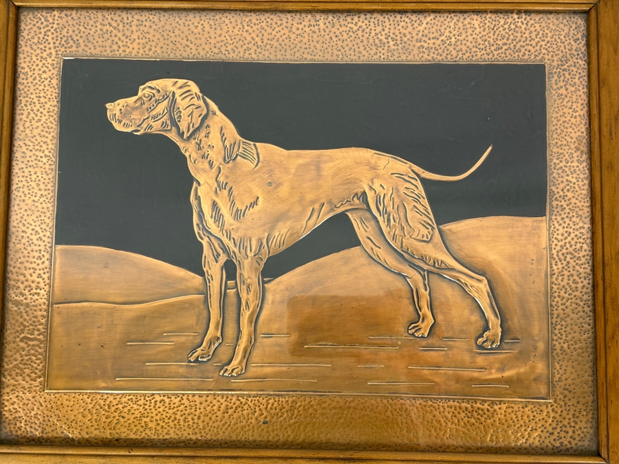 Vintage Repousse Copper Artwork Of An English Pointer Dog Framed 18 X 14 [Photo 3]