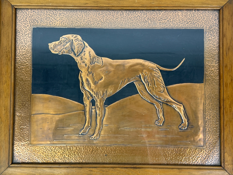Vintage Repousse Copper Artwork Of An English Pointer Dog Framed 18 X 14 [Photo 2]