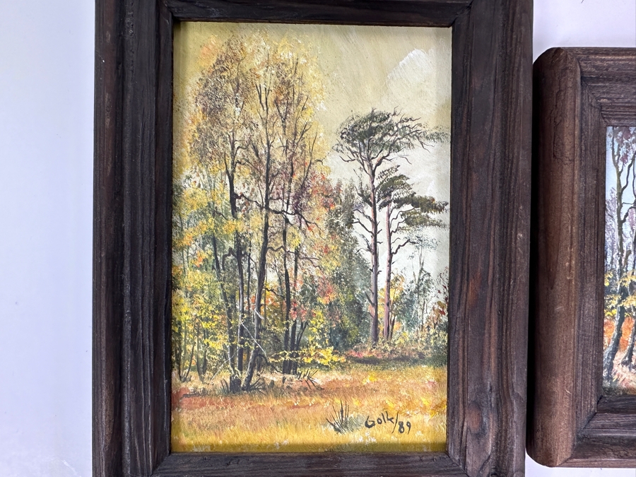 Pair Of Original 1989 Miniature Landscape Paintings On Board By Golk 4.5 X 6.5 [Photo 4]