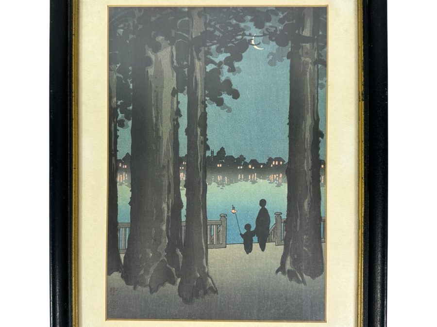 Vintage Shoda Koho (1871-1946, Japan) Japanese Woodblock Print Titled 'Ueno Park' 7 X 10 Framed 10 X 13