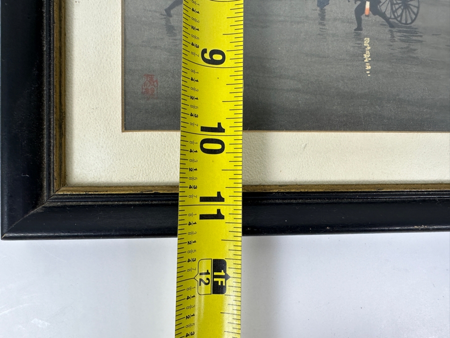 Vintage Kobayashi Kiyochika (1847-1915, Japan) Japanese Woodblock Print Titled 'A Rainy Day At Kudan' 7 X 10 Framed 10 X 13 [Photo 8]