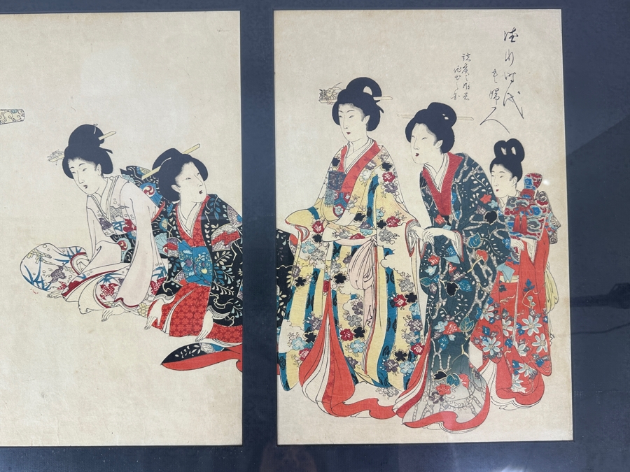 Chikanobu Yoshu (1838-1912, Japan) Japanese Woodblock Print Titled 'Princess Going Out' From The Series High-Ranking Ladies Of The Tokugawa Era Triptych 9 X 13.5 Each Framed 35 X 19 [Photo 3]