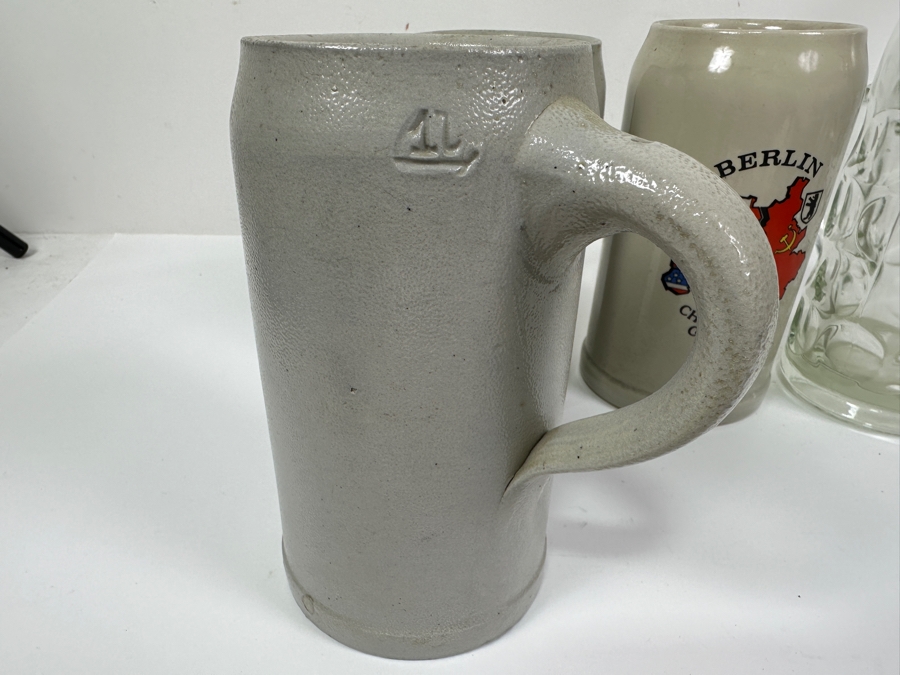 (4) German 1L Beer Steins Including Berlin Checkpoint Charlie Stein [Photo 6]