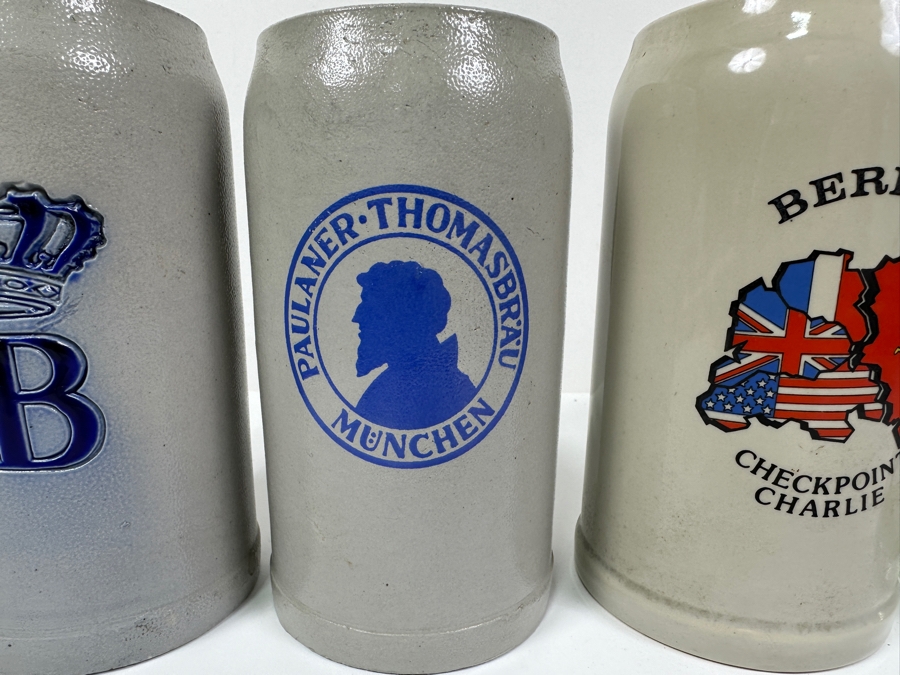 (4) German 1L Beer Steins Including Berlin Checkpoint Charlie Stein [Photo 3]