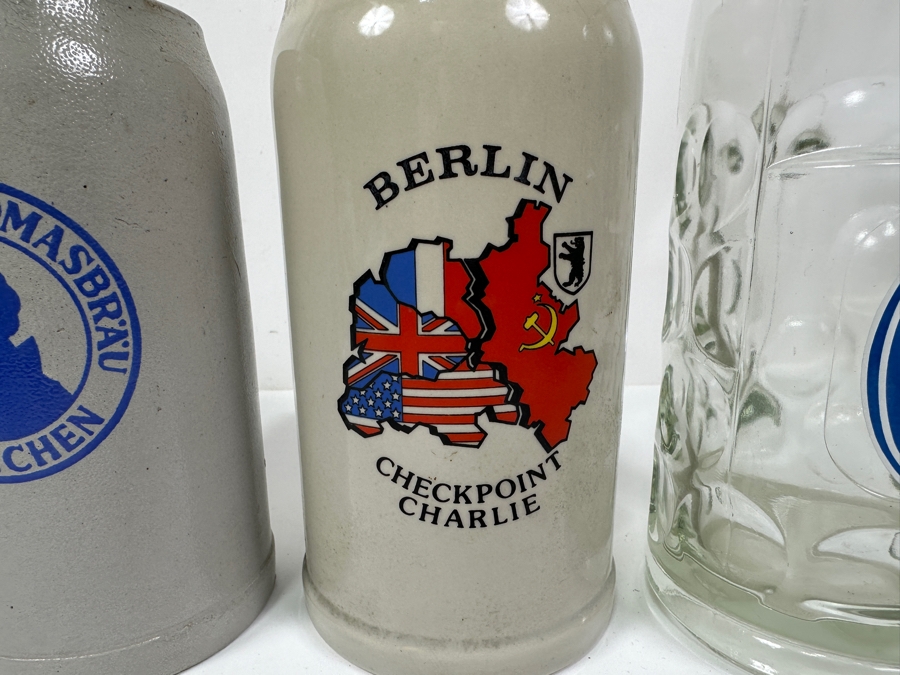 (4) German 1L Beer Steins Including Berlin Checkpoint Charlie Stein [Photo 2]
