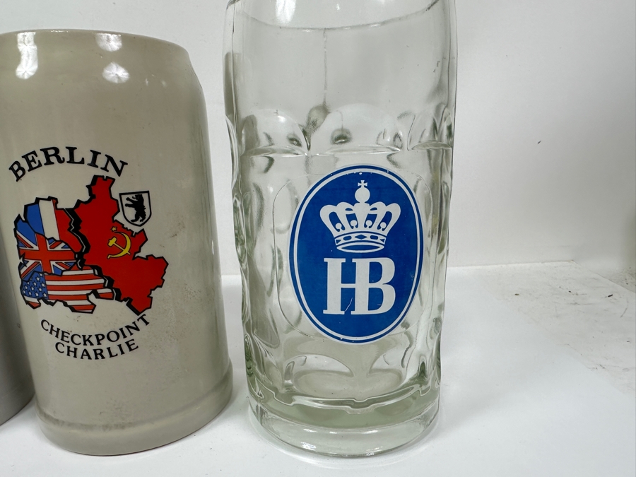 (4) German 1L Beer Steins Including Berlin Checkpoint Charlie Stein [Photo 5]