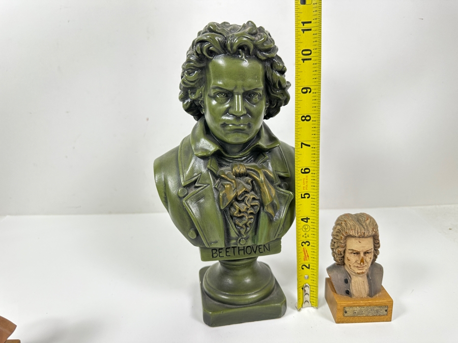 Pair Of Small Toriart Anri Italy Busts Of Beethoven & Bach And Beethoven Plaster Bust 11H [Photo 7]