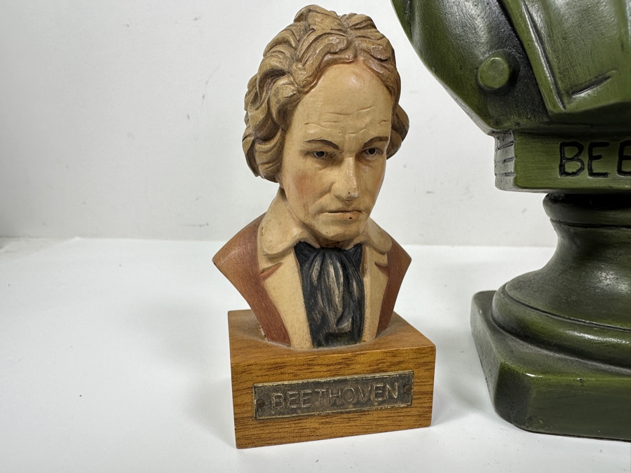 Pair Of Small Toriart Anri Italy Busts Of Beethoven & Bach And Beethoven Plaster Bust 11H [Photo 2]