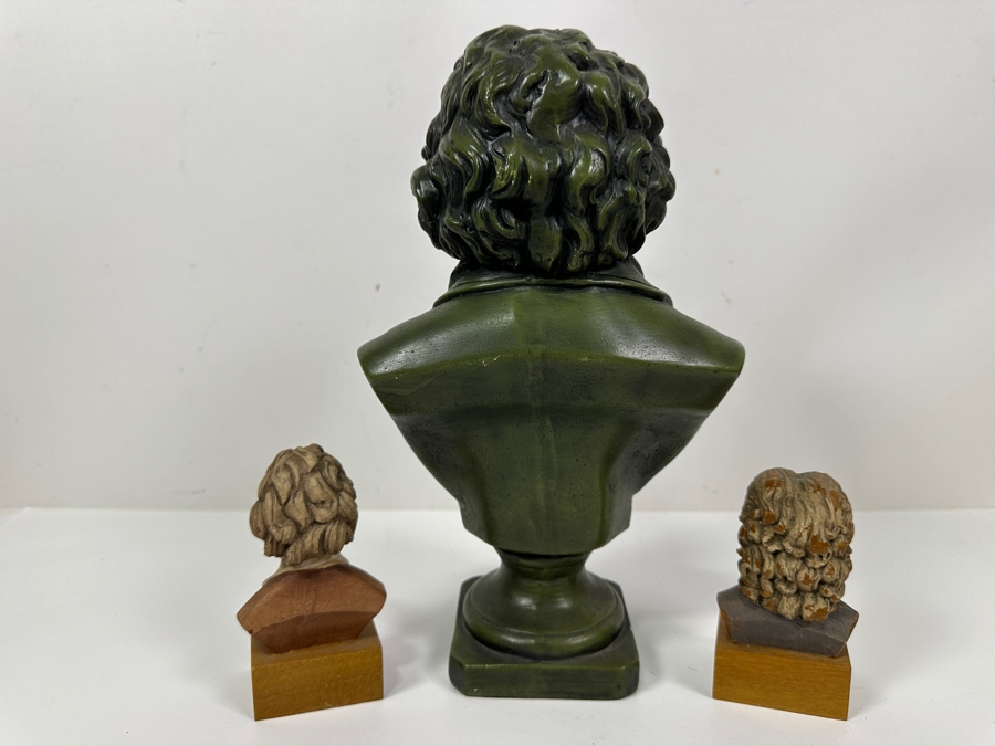 Pair Of Small Toriart Anri Italy Busts Of Beethoven & Bach And Beethoven Plaster Bust 11H [Photo 4]