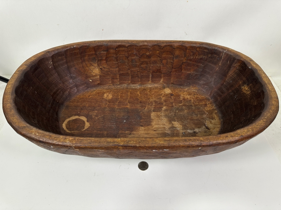 Large Carved Wooden Oval Bowl 23W X 14D X 6H [Photo 3]