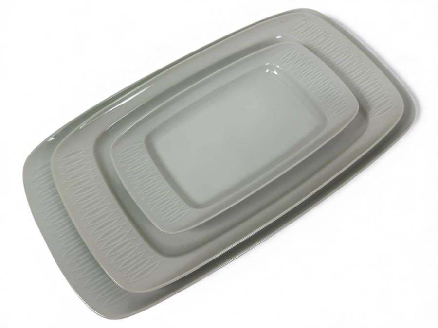 Vintage Mid-Century Modern Lorenz Hutschenreuther White Porcelain (3) Serving Platters: 9'L, 13'L & 15'L [Photo 2]