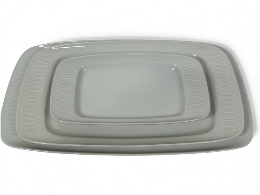 Vintage Mid-Century Modern Lorenz Hutschenreuther White Porcelain (3) Serving Platters: 9'L, 13'L & 15'L