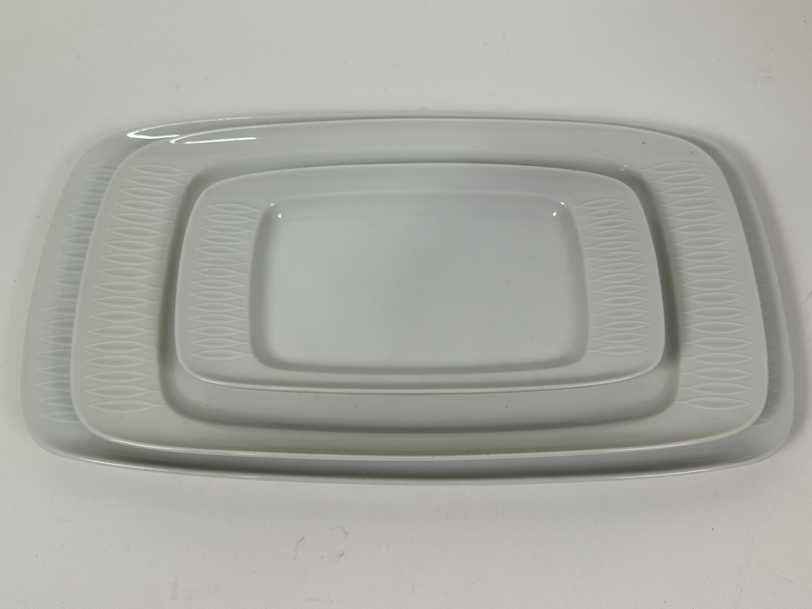 Vintage Mid-Century Modern Lorenz Hutschenreuther White Porcelain (3) Serving Platters: 9'L, 13'L & 15'L [Photo 4]